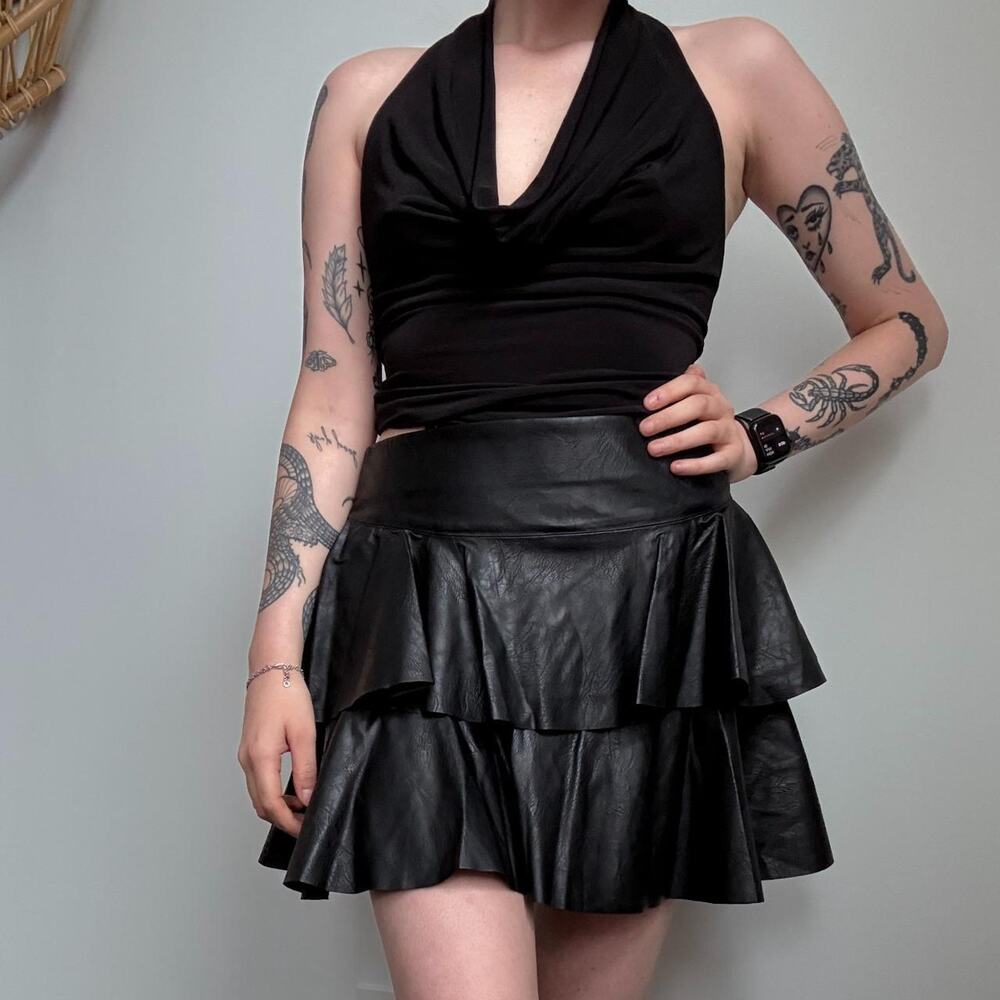 NWT Lucky Brand Tiered Vegan Leather Mini Skirt (size M)